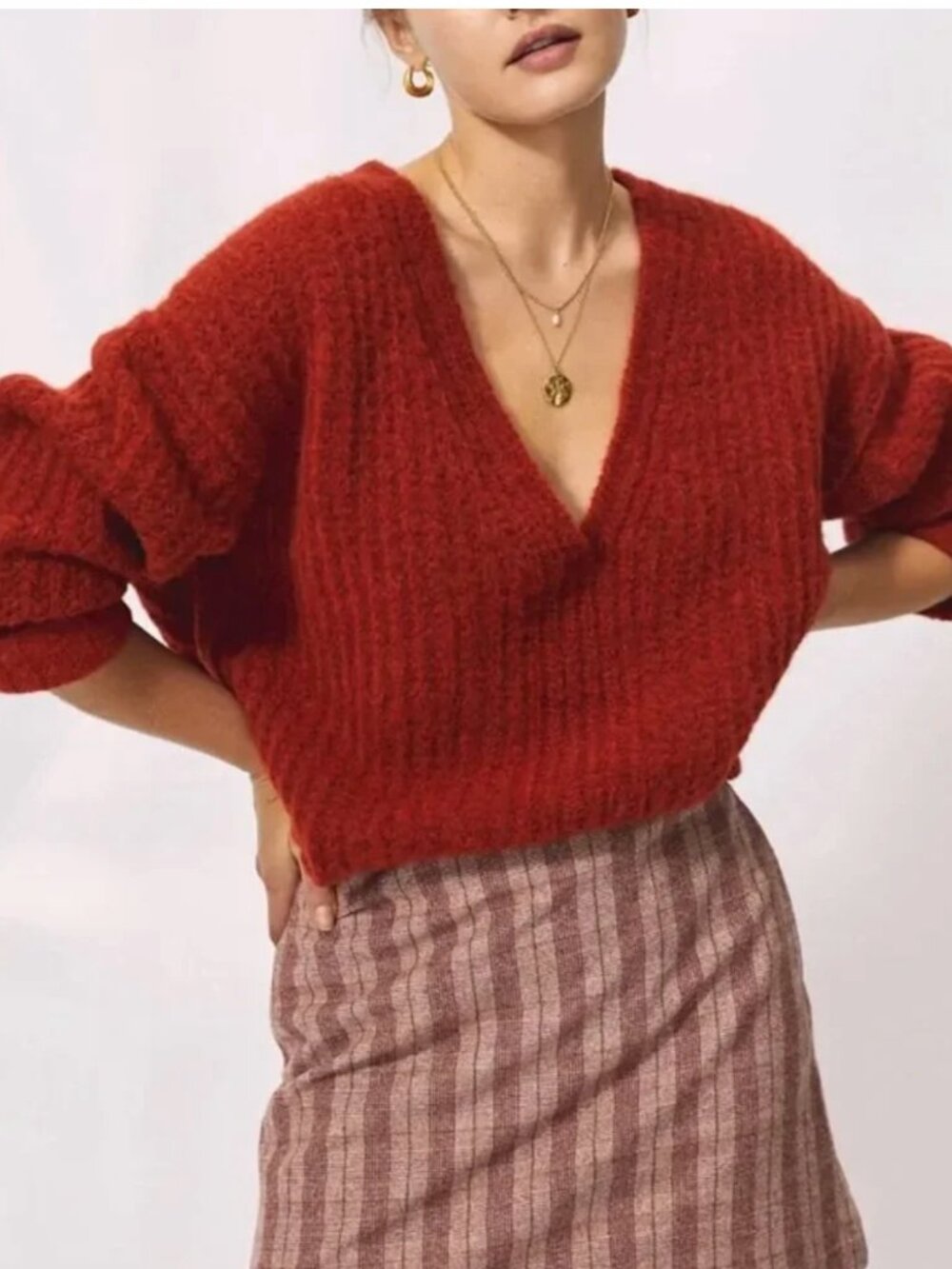Aritzia Wilfred Erica Alpaca Merino V-Neck Sweater, Size M